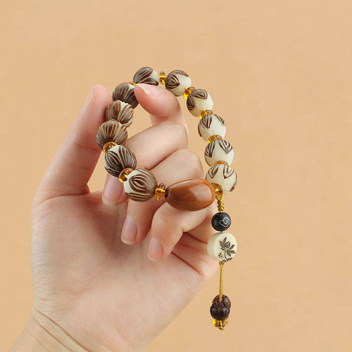 Buddha Stones Bracciale tibetano Mala con semi di Bodhi bianchi e pace - image 4