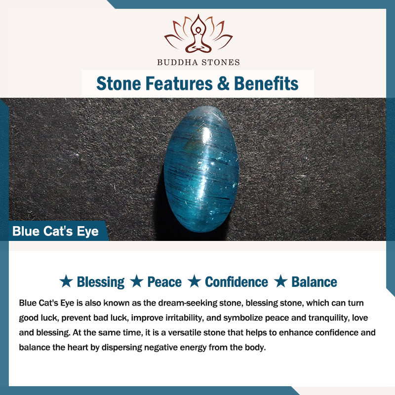 Braccialetto dell'equilibrio con fibbia della pace in cristallo bianco e Buddha Stones blu occhio di gatto - image 7