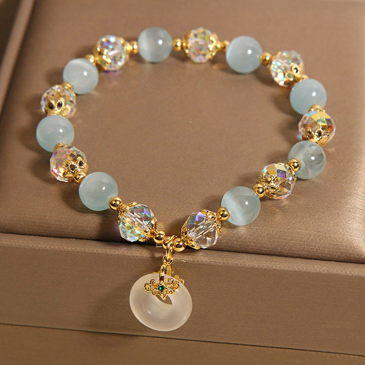 Braccialetto dell'equilibrio con fibbia della pace in cristallo bianco e Buddha Stones blu occhio di gatto - image 4
