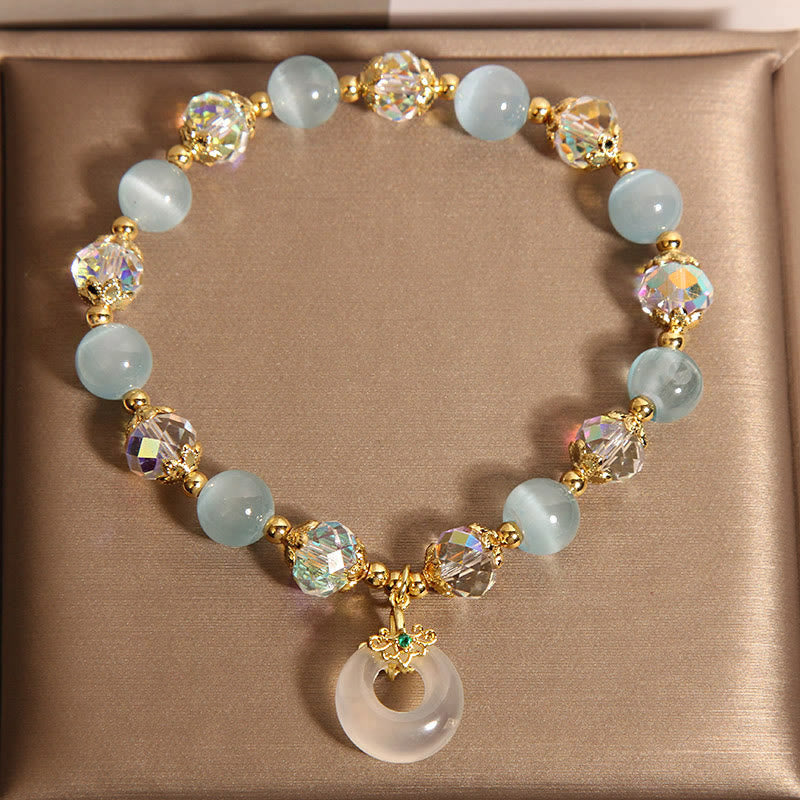 Braccialetto dell'equilibrio con fibbia della pace in cristallo bianco e Buddha Stones blu occhio di gatto - image 5
