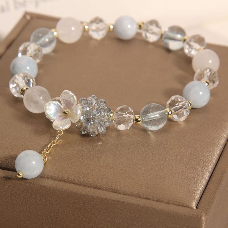 Bracciale Buddha Stones con pietra occhio di gatto gialla e acquamarina, fiore e pace - image 4