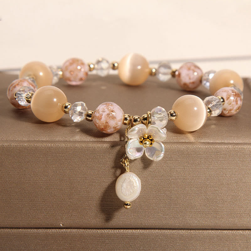 Bracciale Buddha Stones con pietra occhio di gatto gialla e acquamarina, fiore e pace - Occhio di gatto giallo (circonferenza del polso: 14-16 cm) - image 7