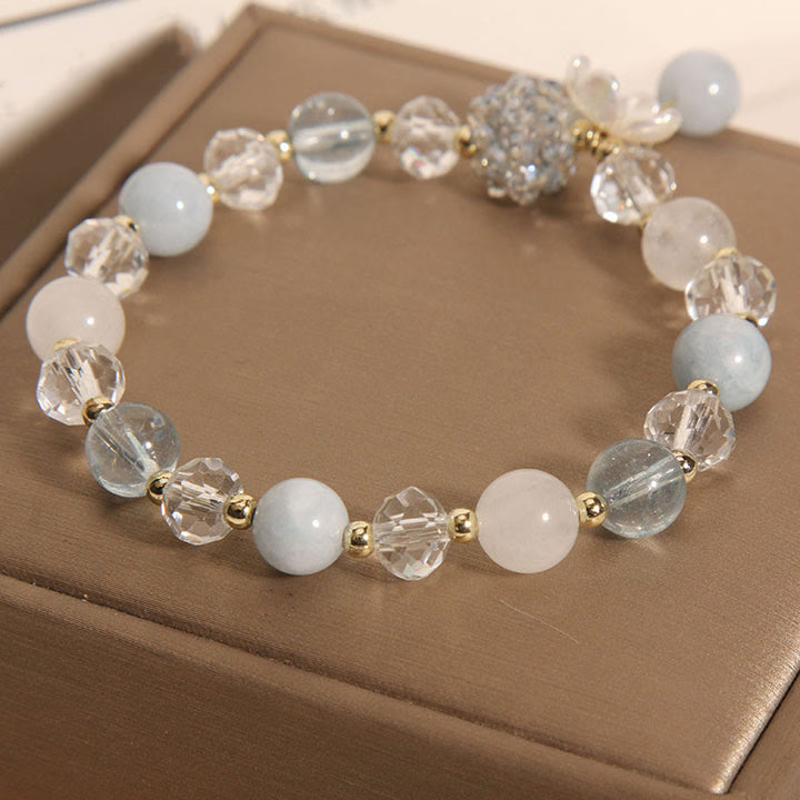 Bracciale Buddha Stones con pietra occhio di gatto gialla e acquamarina, fiore e pace - image 5