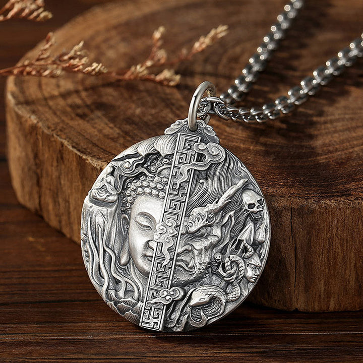 Buddha Stones Collana con ciondolo in rame con motivo Buddha e demone e compassione - image 3