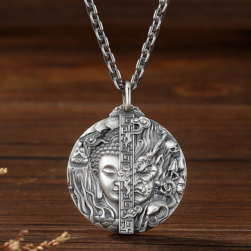 Buddha Stones Collana con ciondolo in rame con motivo Buddha e demone e compassione - image 1