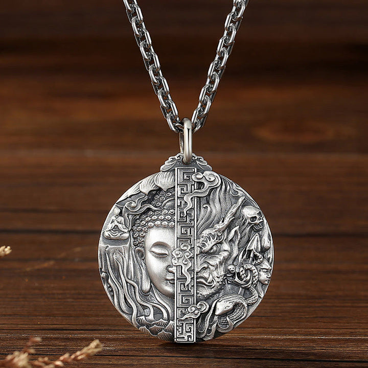 Buddha Stones Collana con ciondolo in rame con motivo Buddha e demone e compassione - image 1