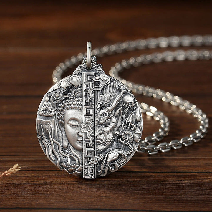 Buddha Stones Collana con ciondolo in rame con motivo Buddha e demone e compassione - image 0