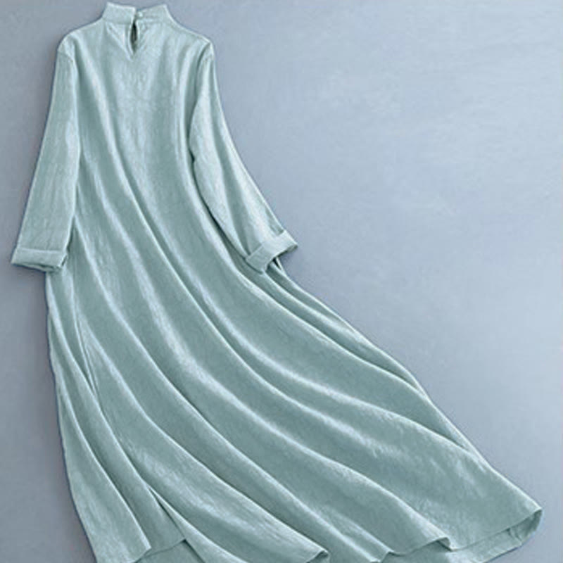 Abito midi primaverile casual con bottoni a rana e allacciatura laterale, modello Buddha Stones. - image 14