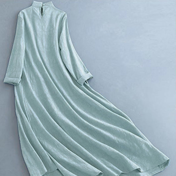 Abito midi primaverile casual con bottoni a rana e allacciatura laterale, modello Buddha Stones. - image 14