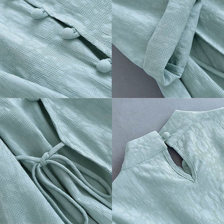 Abito midi in cotone e lino con lacci laterali, casual e semplice, con bottoni a rana, primaverile, Buddha Stones - image 12