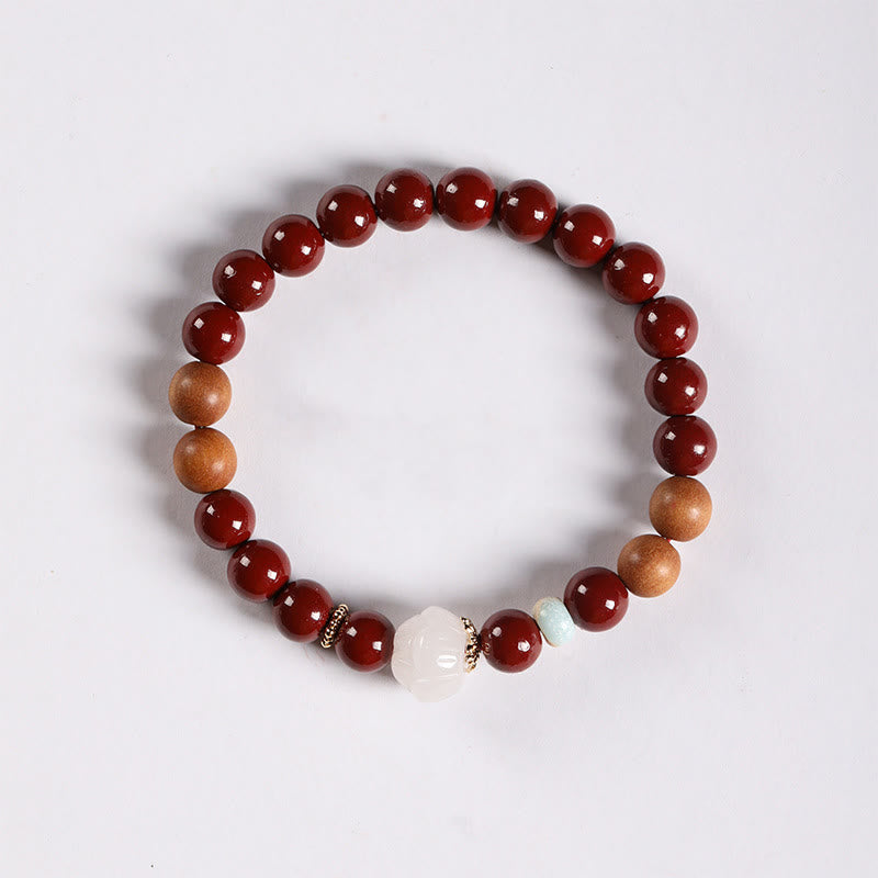 Braccialetto di benedizione con perline di legno di cinabro e Buddha Stones, carattere Lotus Fu - image 2