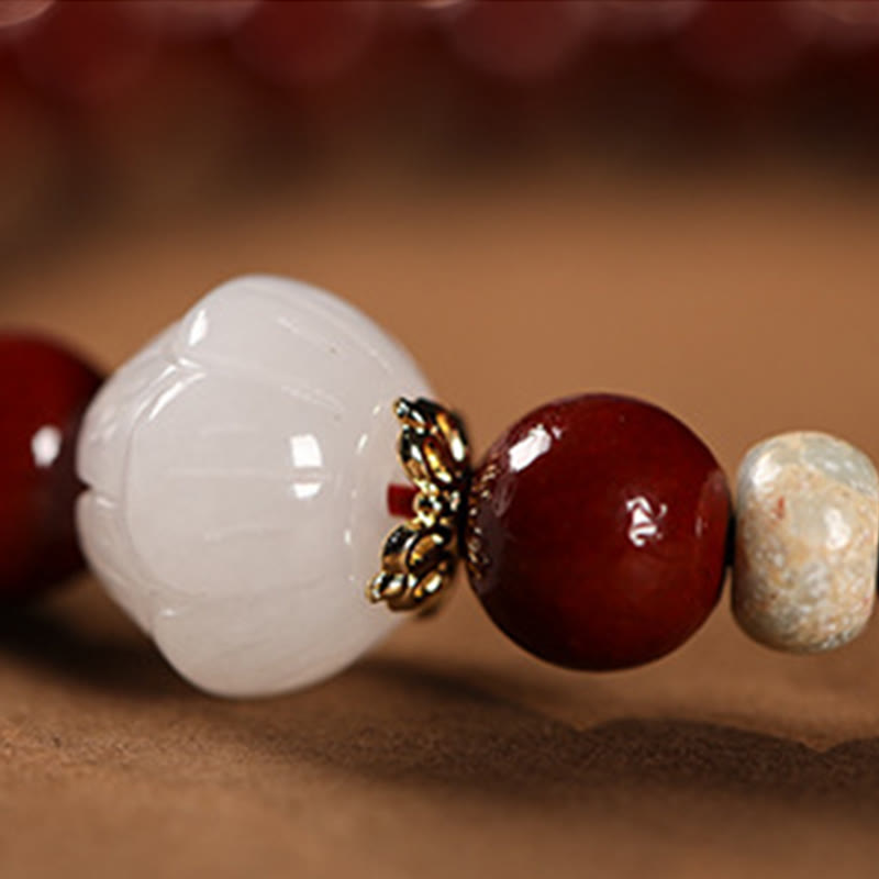 Braccialetto di benedizione con perline di legno di cinabro e Buddha Stones, carattere Lotus Fu - image 15