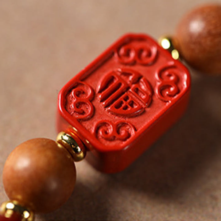 Braccialetto di benedizione con perline di legno di cinabro e Buddha Stones, carattere Lotus Fu - image 16