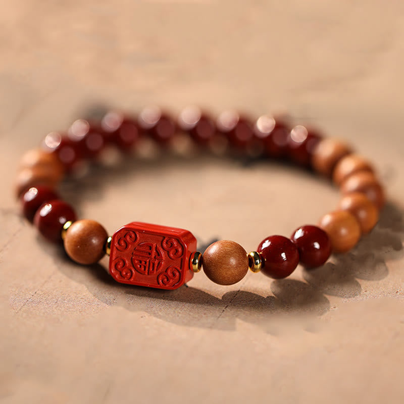 Braccialetto di benedizione con perline di legno di cinabro e Buddha Stones, carattere Lotus Fu - Carattere Cinabro e Fu (circonferenza del polso: 15-16 cm) - image 8