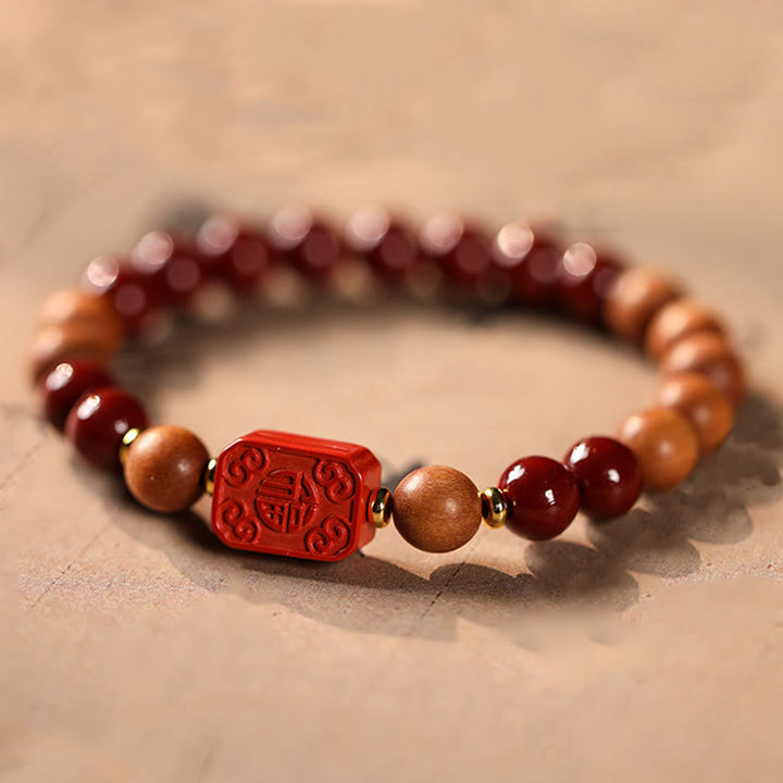 Braccialetto di benedizione con perline di legno di cinabro e Buddha Stones, carattere Lotus Fu - Carattere Cinabro e Fu (circonferenza del polso: 15-16 cm) - image 8