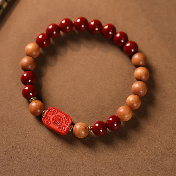 Braccialetto di benedizione con perline di legno di cinabro e Buddha Stones, carattere Lotus Fu - image 9