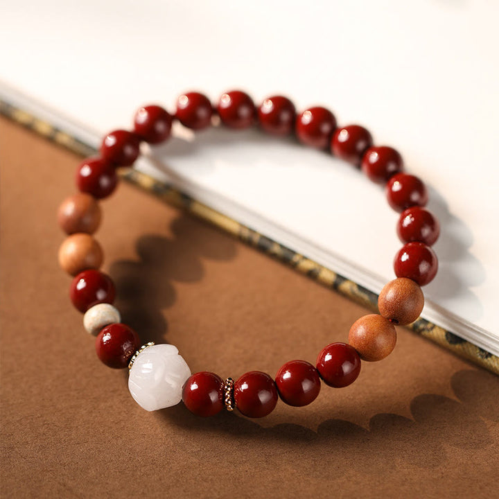 Braccialetto di benedizione con perline di legno di cinabro e Buddha Stones, carattere Lotus Fu - image 3