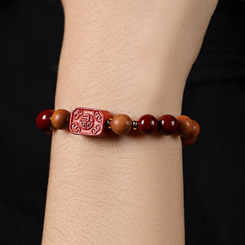 Braccialetto di benedizione con perline di legno di cinabro e Buddha Stones, carattere Lotus Fu - image 14