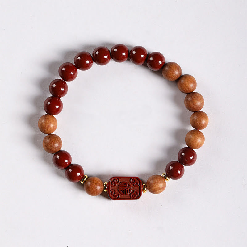 Braccialetto di benedizione con perline di legno di cinabro e Buddha Stones, carattere Lotus Fu - image 11