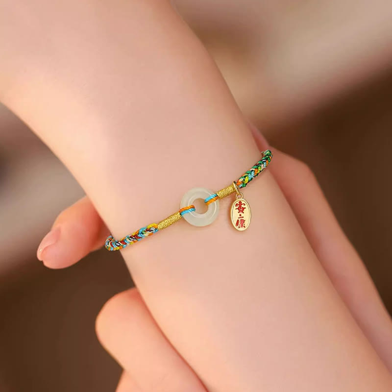 Bracciale in corda colorata in argento sterling 925 con fibbia della pace in giada e Buddha Stones , fatto a mano - image 10