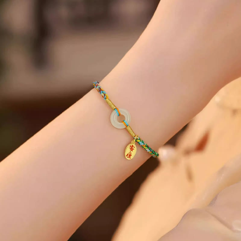 Bracciale in corda colorata in argento sterling 925 con fibbia della pace in giada e Buddha Stones , fatto a mano - image 11