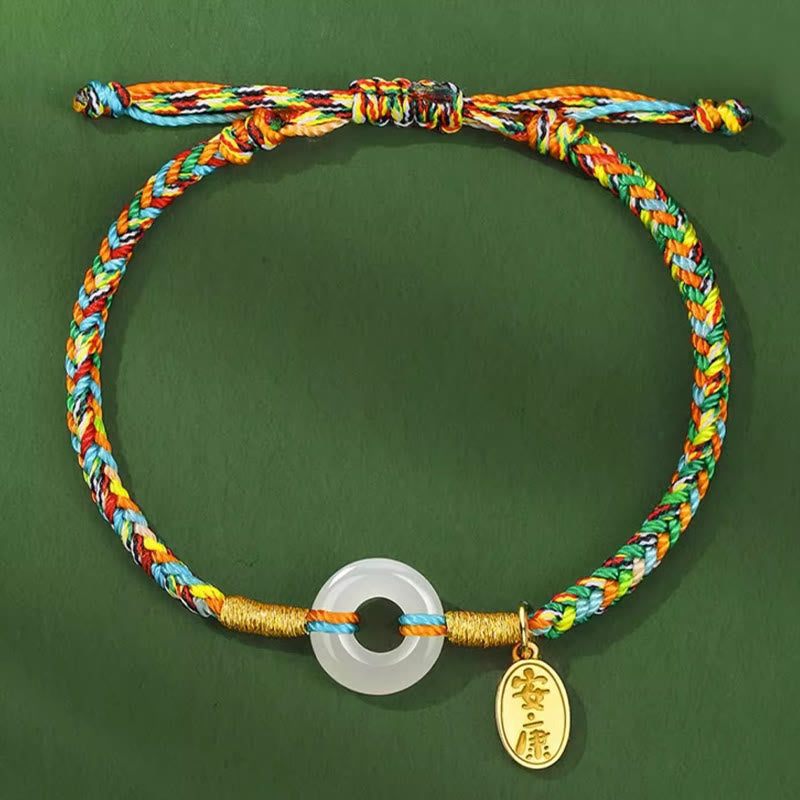Bracciale in corda colorata in argento sterling 925 con fibbia della pace in giada e Buddha Stones , fatto a mano - image 2