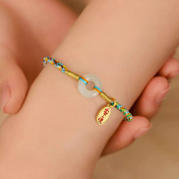 Bracciale in corda colorata in argento sterling 925 con fibbia della pace in giada e Buddha Stones , fatto a mano - image 3