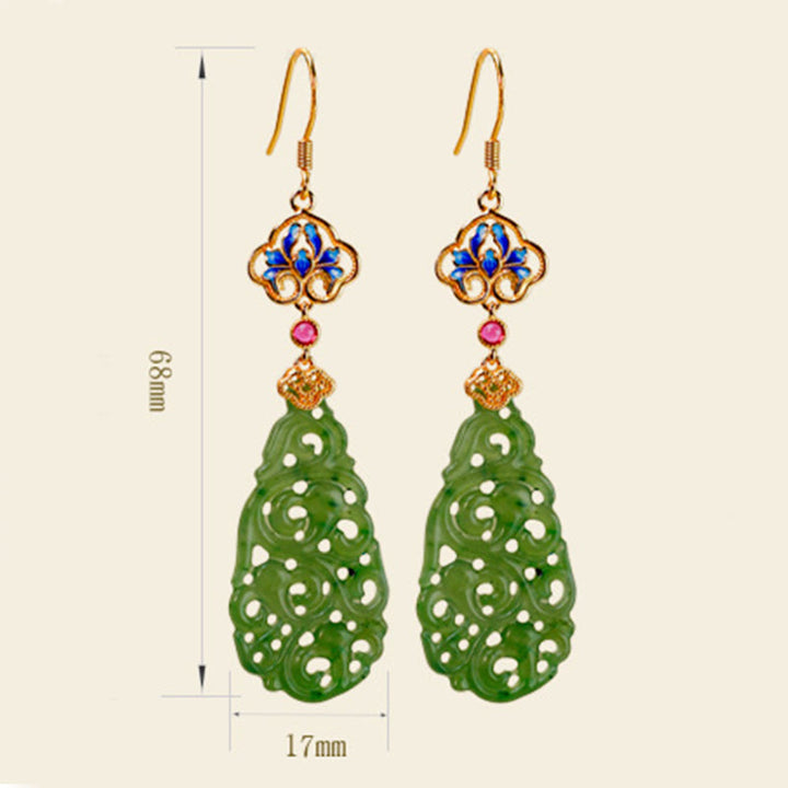 Orecchini della prosperità in argento sterling 925 con smalto in giada Hetian cava e Buddha Stones - image 11