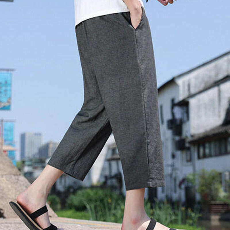 Pantaloni da uomo in spandex con tasche, lunghezza 7-8, con perline intrecciate e cordoncino in vita, stile casual, Buddha Stones - image 2