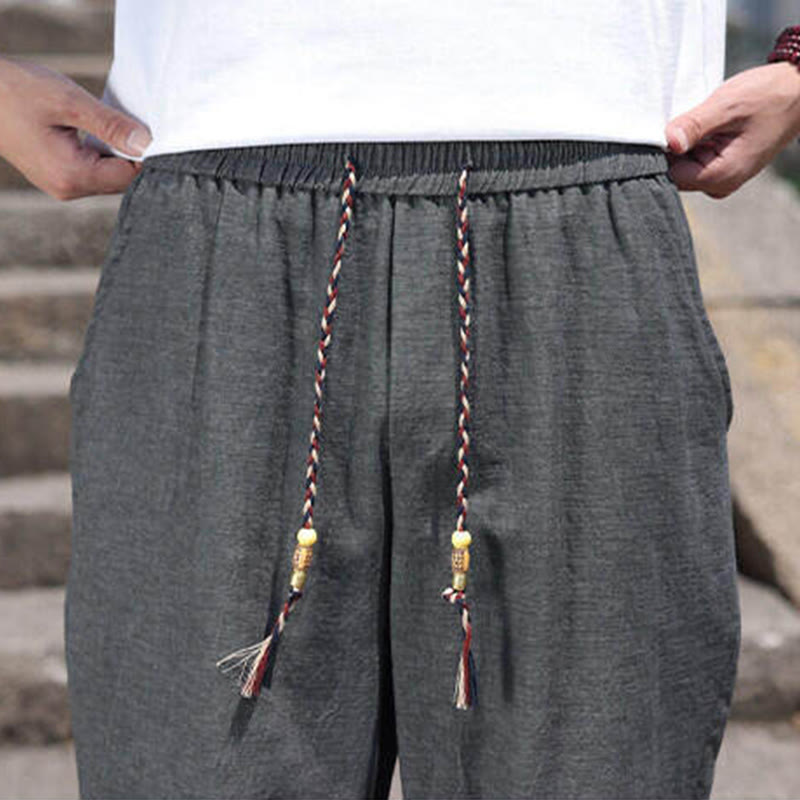 Pantaloni da uomo in spandex con tasche, lunghezza 7-8, con perline intrecciate e cordoncino in vita, stile casual, Buddha Stones - image 10
