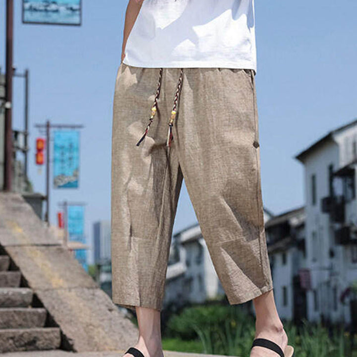 Pantaloni da uomo in spandex con tasche, lunghezza 7-8, con perline intrecciate e cordoncino in vita, stile casual, Buddha Stones - image 15