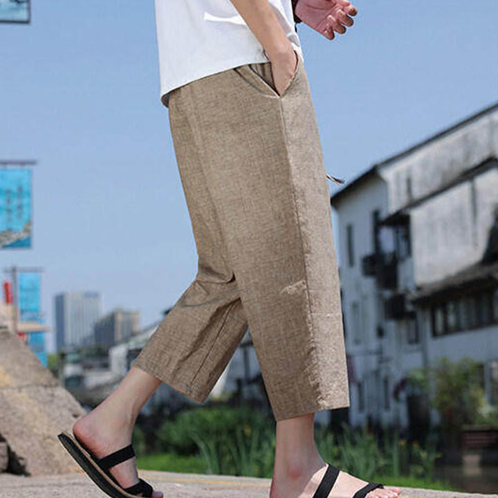 Pantaloni da uomo in spandex con tasche, lunghezza 7-8, con perline intrecciate e cordoncino in vita, stile casual, Buddha Stones - image 17