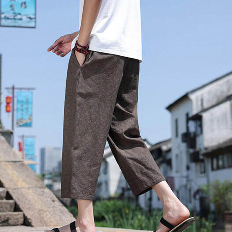 Pantaloni da uomo in spandex con tasche, lunghezza 7-8, con perline intrecciate e cordoncino in vita, stile casual, Buddha Stones - image 25