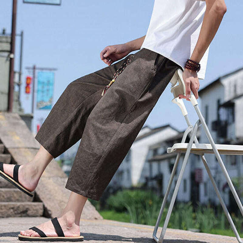 Pantaloni da uomo in spandex con tasche, lunghezza 7-8, con perline intrecciate e cordoncino in vita, stile casual, Buddha Stones - image 24