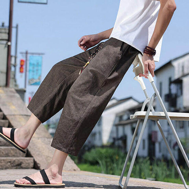 Pantaloni da uomo in spandex con tasche, lunghezza 7-8, con perline intrecciate e cordoncino in vita, stile casual, Buddha Stones - image 24