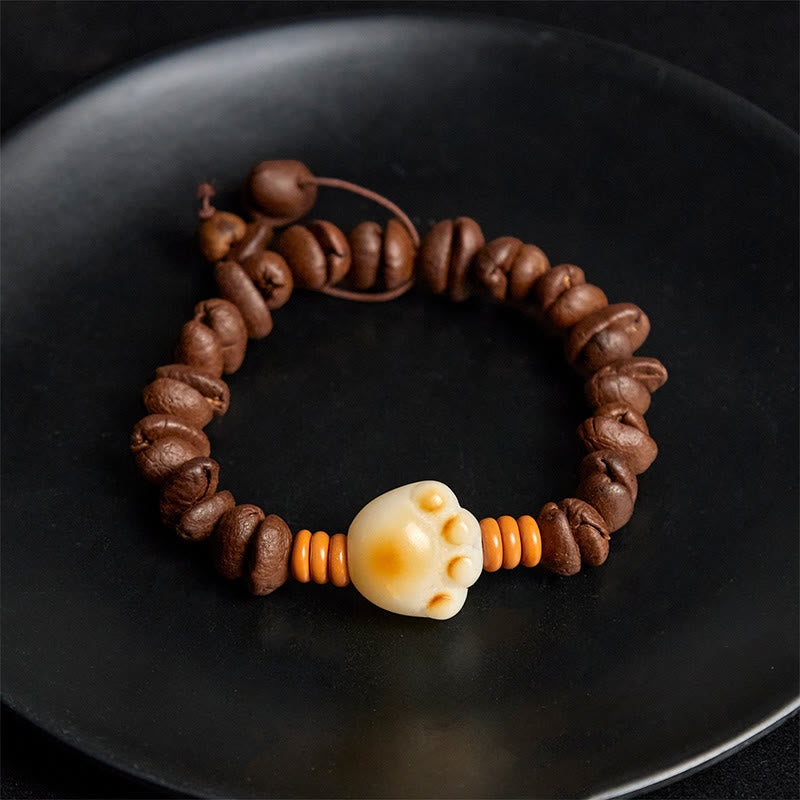 Bracciale con perline di Bodhi, chicchi di caffè e pietre Buddha Stones, a forma di zampa di gatto naturale - image 4