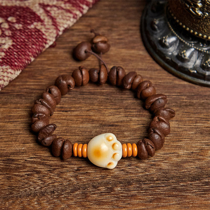 Bracciale con perline di Bodhi, chicchi di caffè e pietre Buddha Stones, a forma di zampa di gatto naturale - Chicco di caffè (circonferenza del polso: 16 cm) - image 1