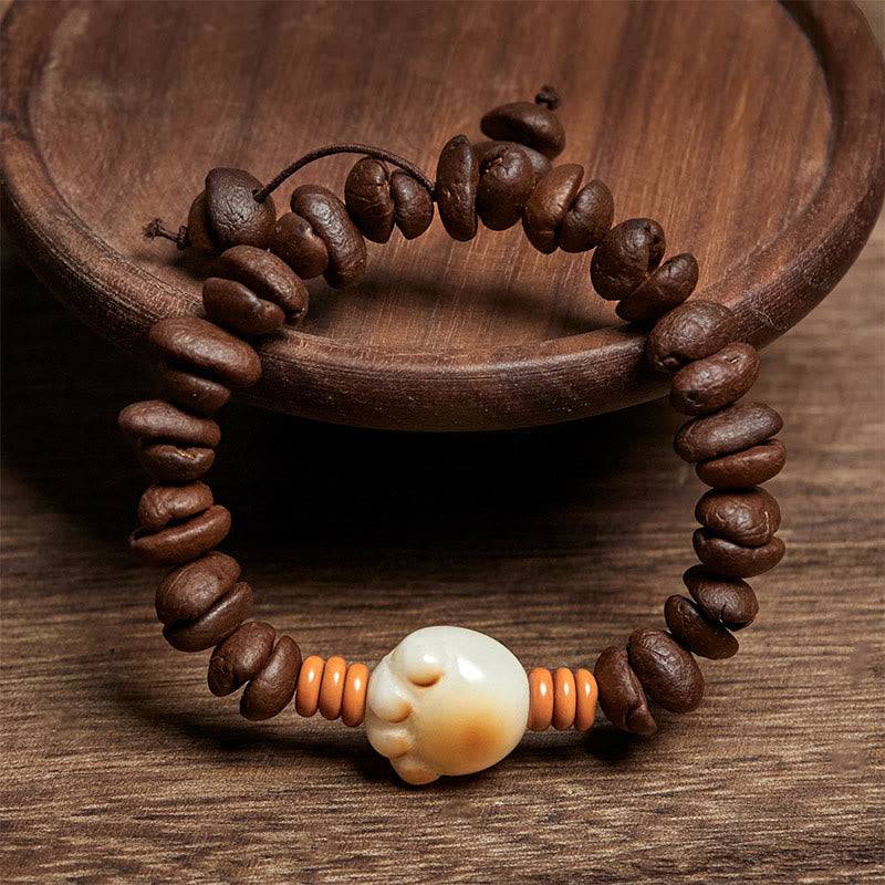 Bracciale con perline di Bodhi, chicchi di caffè e pietre Buddha Stones, a forma di zampa di gatto naturale - image 2