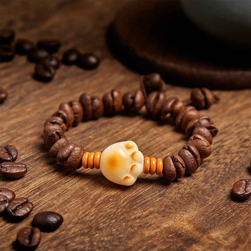 Bracciale con perline di Bodhi, chicchi di caffè e pietre Buddha Stones, a forma di zampa di gatto naturale - image 3
