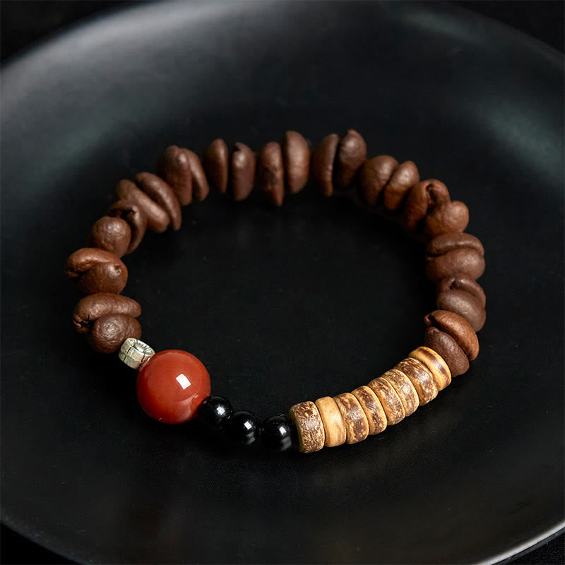 Bracciale con Buddha Stones di agata rossa, chicchi di caffè naturali e guscio di cocco - image 4