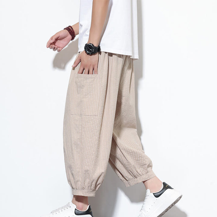 Buddha Stones in cotone a righe casual Buddha Stones, lunghezza 7-8, con tasche - Biscotto - US/UK/AU46, EU56 (5XL) - image 0