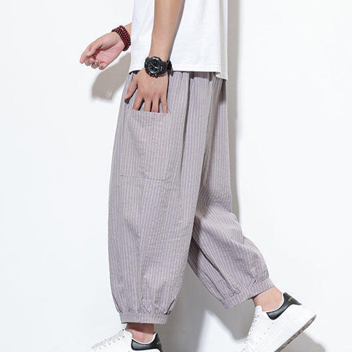 Buddha Stones in cotone a righe casual Buddha Stones, lunghezza 7-8, con tasche - RosyBrown - US/UK/AU46, EU56 (5XL) - image 8