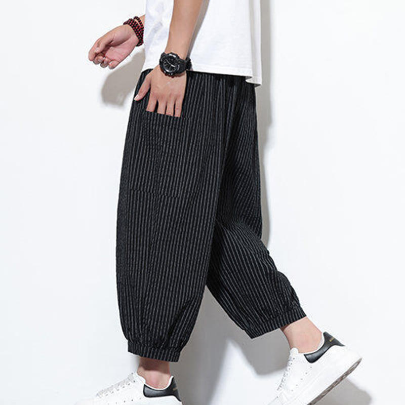 Buddha Stones in cotone a righe casual Buddha Stones, lunghezza 7-8, con tasche - Nero - US/UK/AU46, EU56 (5XL) - image 29