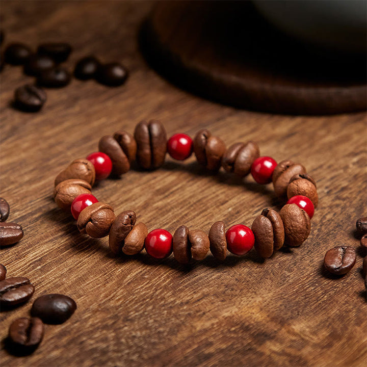 Bracciale Buddha Stones con chicchi di caffè naturali e perle di cinabro - image 3