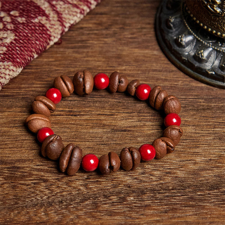 Bracciale Buddha Stones con chicchi di caffè naturali e perle di cinabro - Chicco di caffè (circonferenza del polso: 16 cm) - image 1