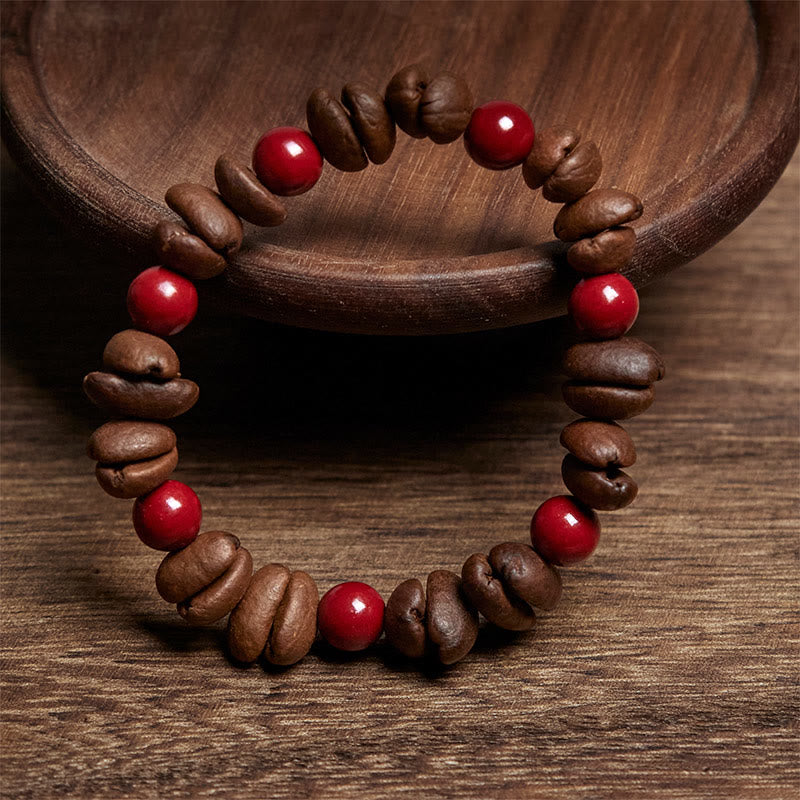 Bracciale Buddha Stones con chicchi di caffè naturali e perle di cinabro - image 2