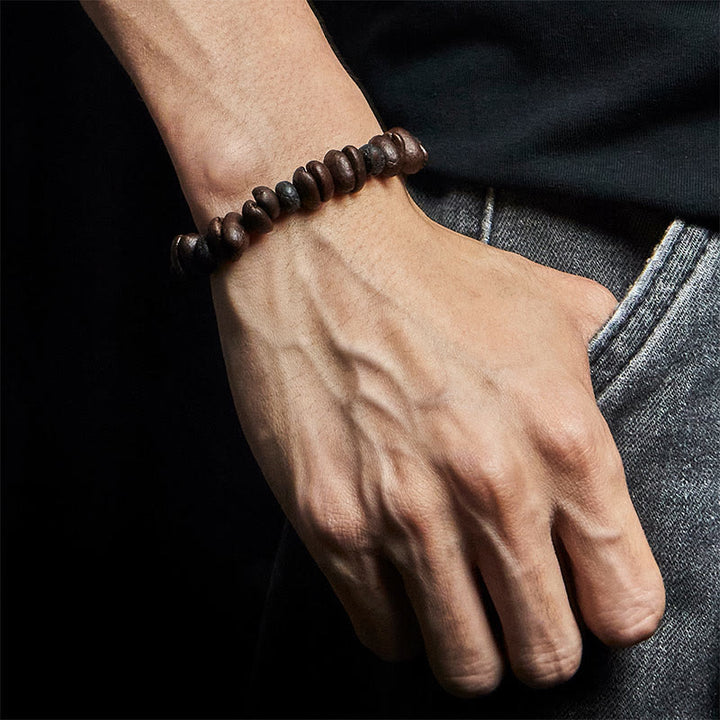 Bracciale con perle di pietra lavica, occhio di tigre, chicchi di caffè naturali e diaspro grigio Buddha Stones - image 15