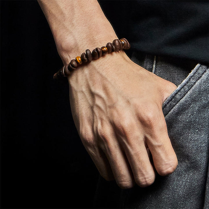 Bracciale con perle di pietra lavica, occhio di tigre, chicchi di caffè naturali e diaspro grigio Buddha Stones - image 5