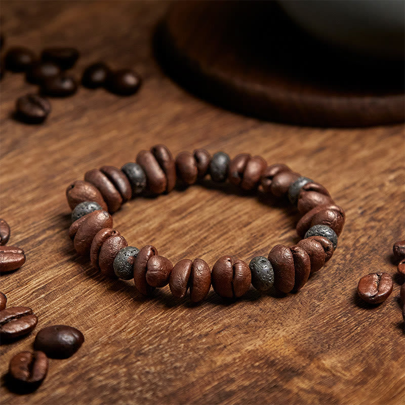 Bracciale con perle di pietra lavica, occhio di tigre, chicchi di caffè naturali e diaspro grigio Buddha Stones - image 13