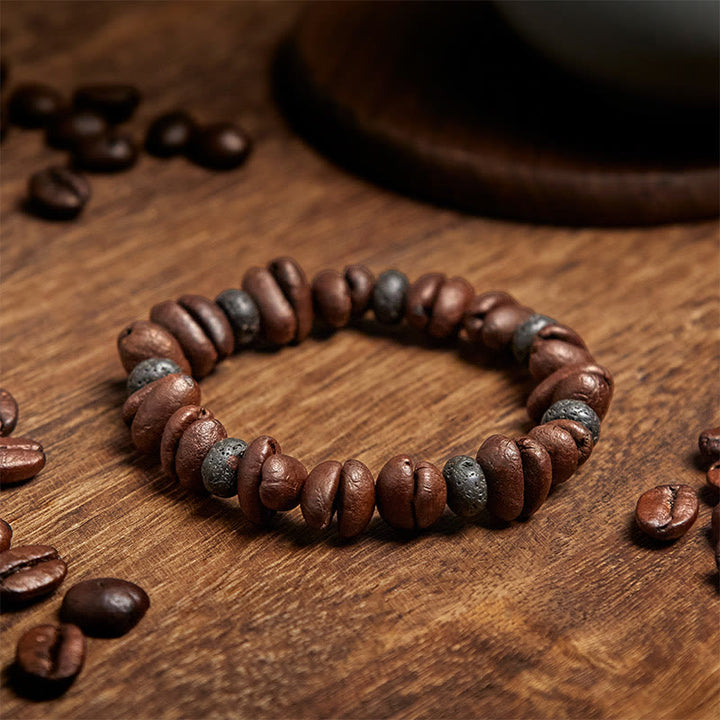 Bracciale con perle di pietra lavica, occhio di tigre, chicchi di caffè naturali e diaspro grigio Buddha Stones - image 13